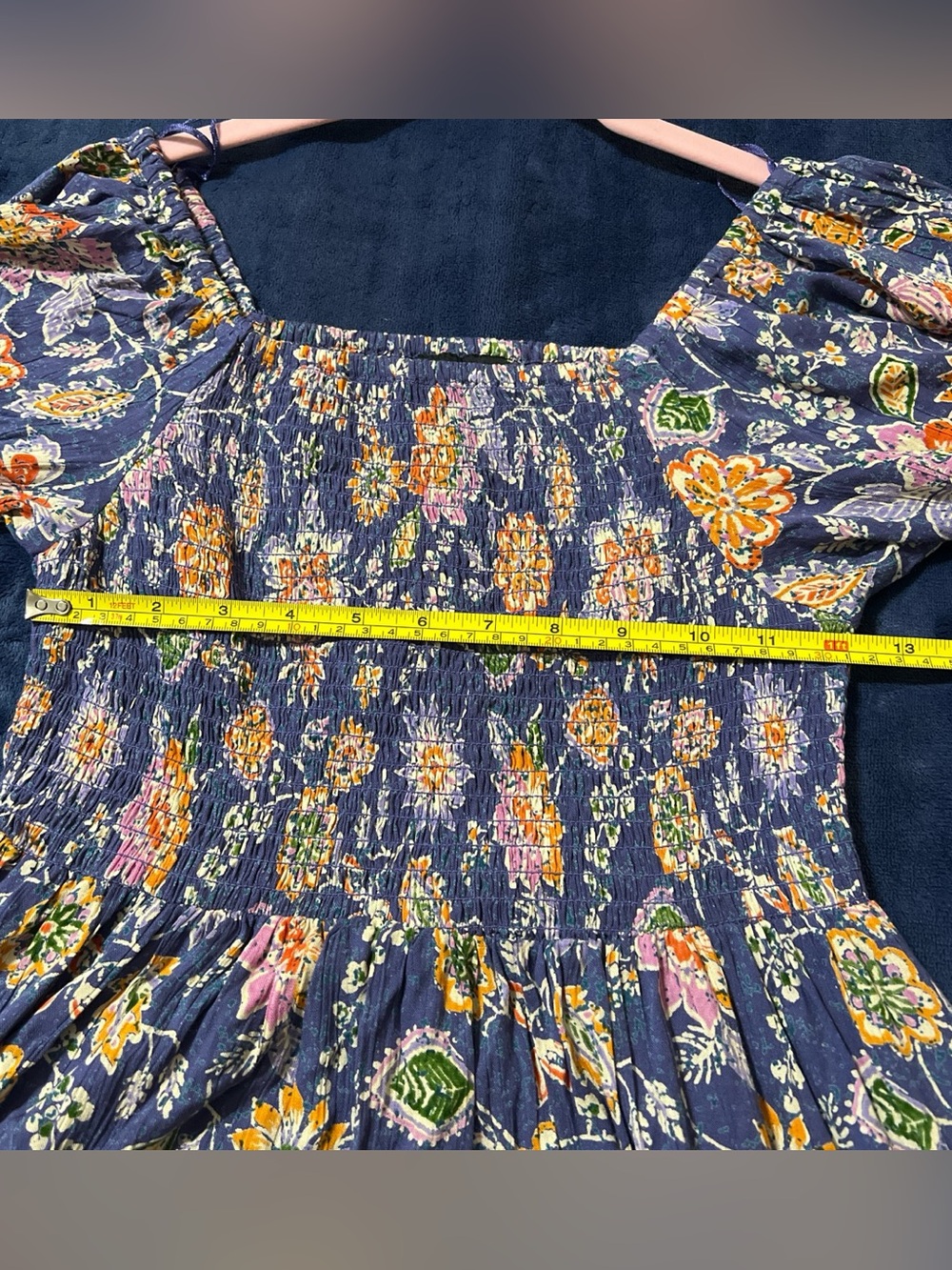 Angie Smocked Milkmaid, Puff-Sleeve Boho Floral Maxi Dress; Sz Small Multicolor - Picture 4 of 6